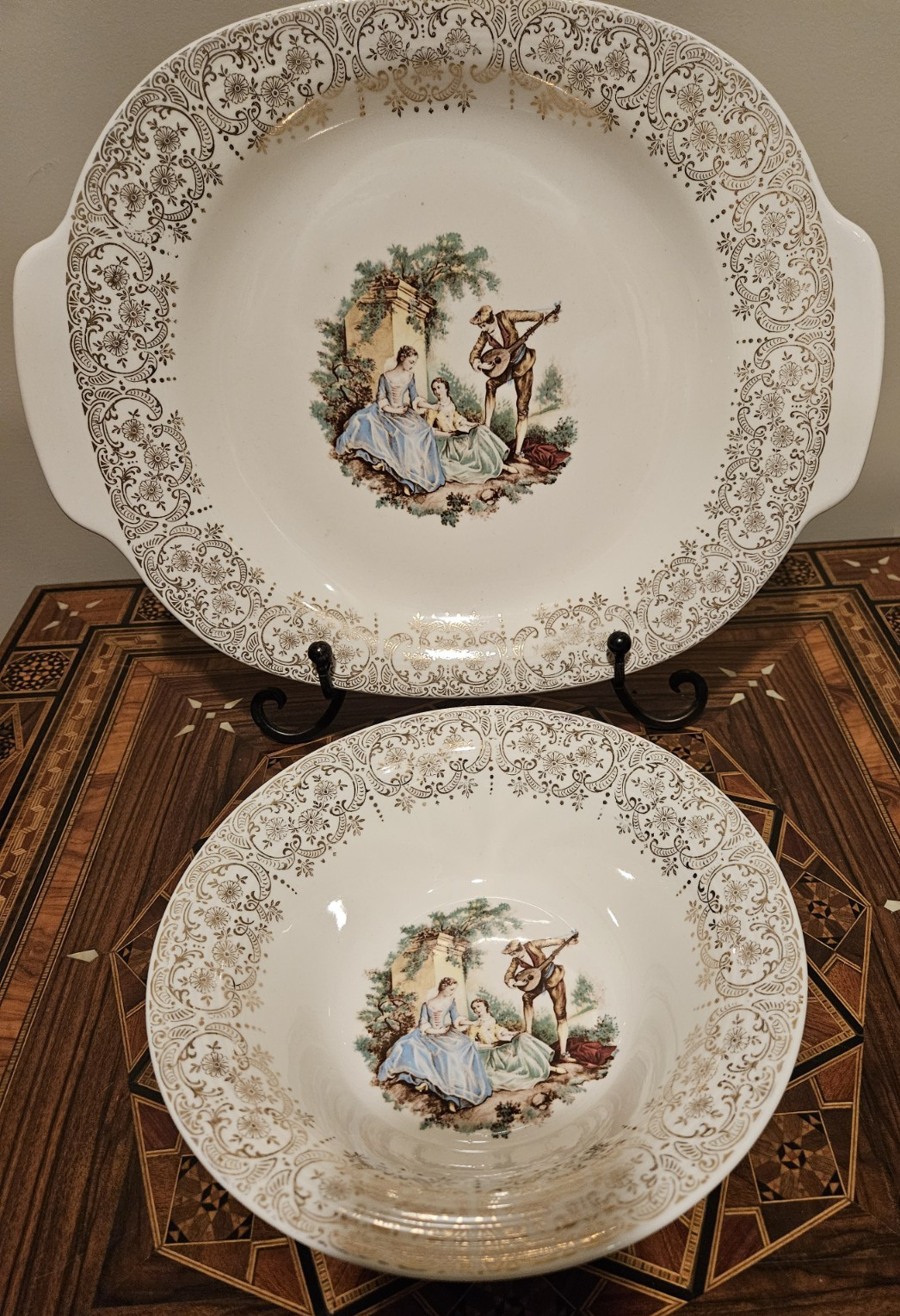 1940’s Triumph American Limoges USA CHINA D’OR Serving Platter and Bowl 22K Gold