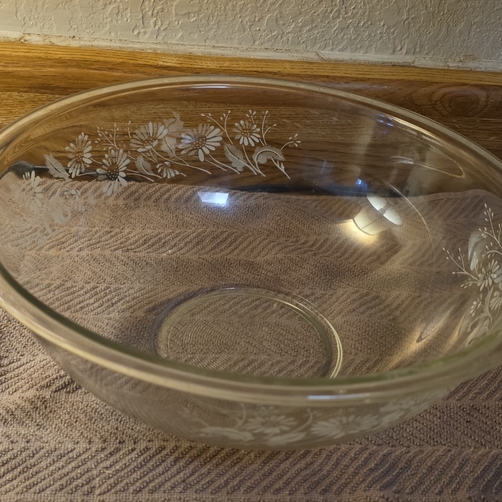 Pyrex White Lace: Colonial Mist Clear Bottom 322 Mixing Bowl 1988-199- 2 1/2 ct