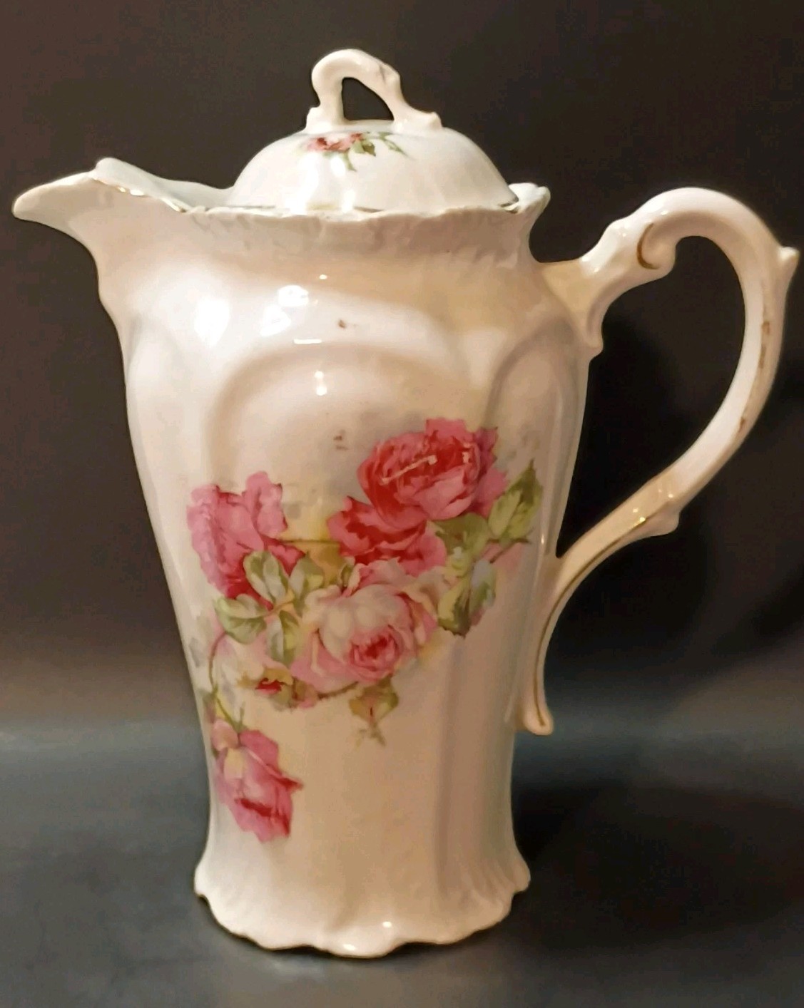 RS Prussia Porcelain Hot Chocolate Pot, Creamer & Sugar Bowl W/lid Roses Fluted
