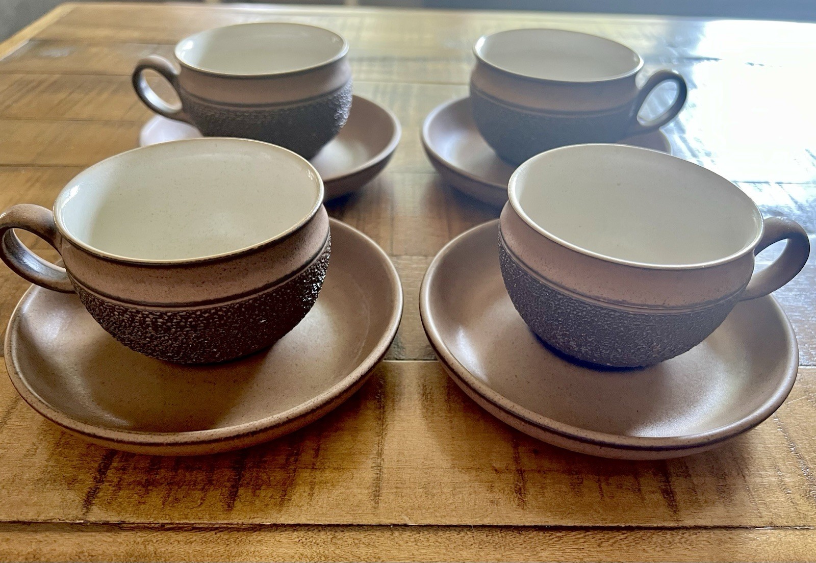 Vintage 1970s Denby Cotswold Pottery Coffee Cups And Saucers Lot England