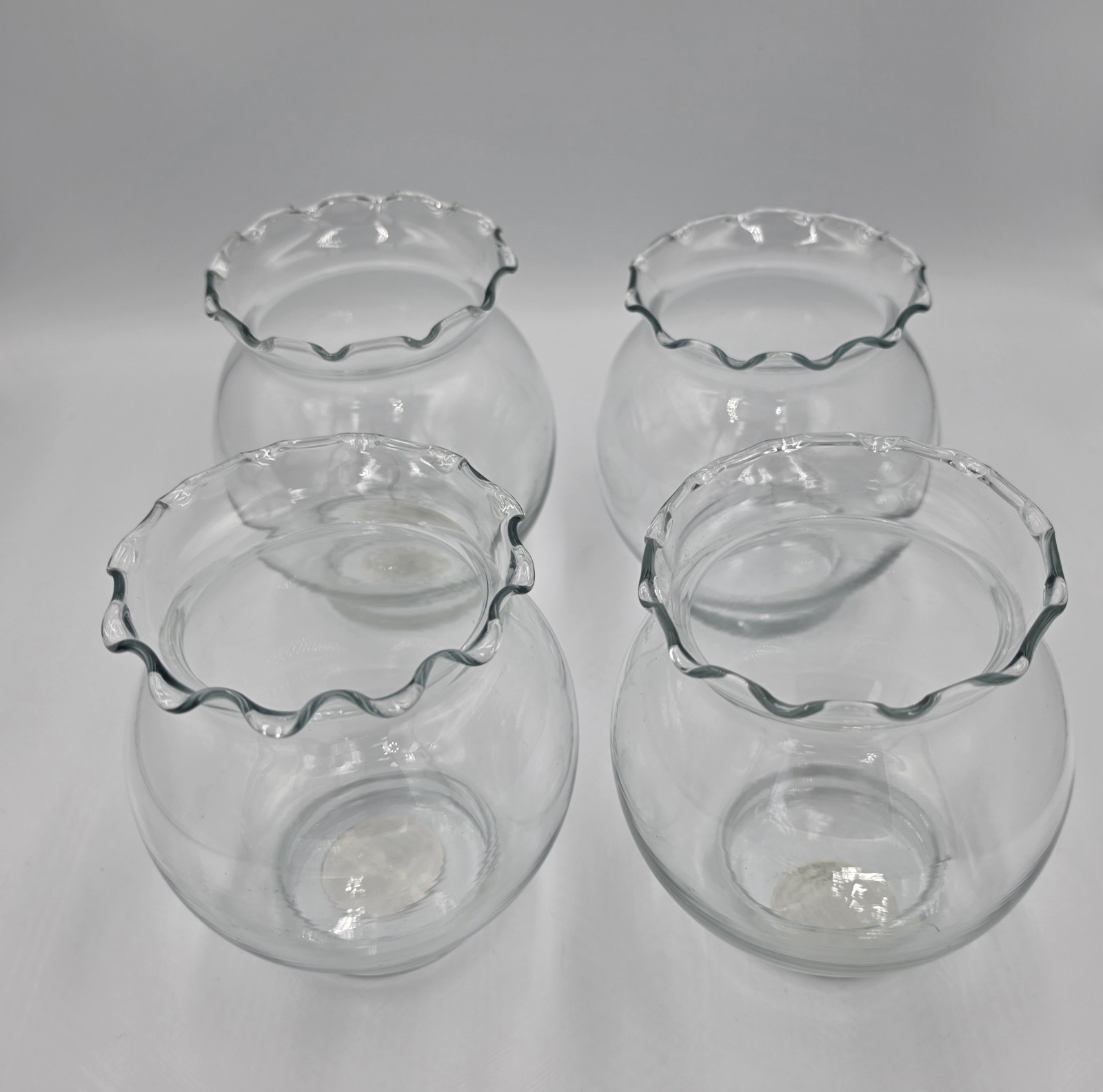 4ct Indiana Glass Co. Bubble Glass Ruffled Top Ivy Bowl Fishbowl Flower Vase 5″