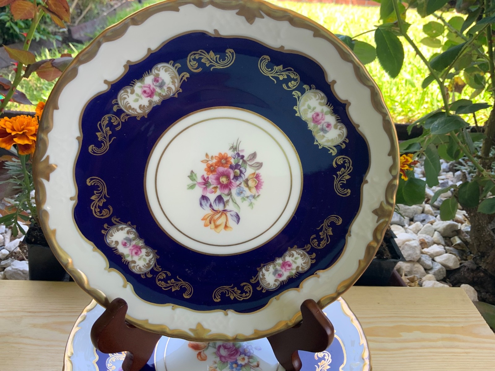 Vintage Reichenbach Echt Kobalt Cobalt Blue Floral Round Plate set of 8