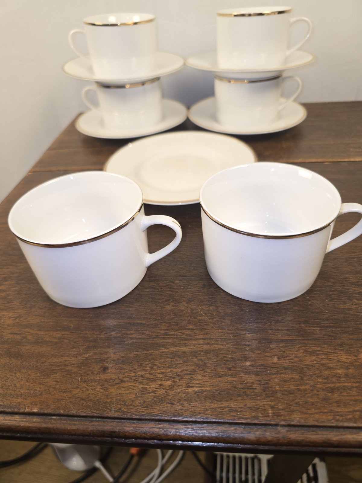 Set Of 12pc Farberware Elegance Gold White W/Gold Trim 6 Teacups & 6 Saucers