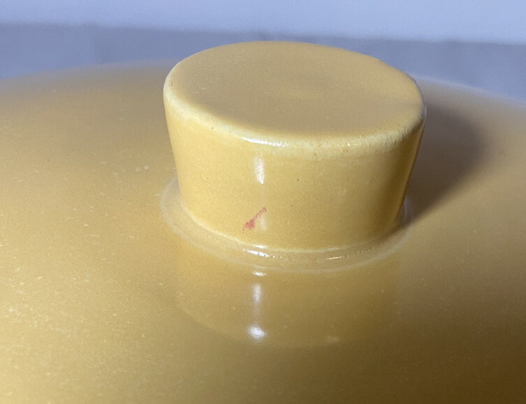 Vintage La Solana Yellow Pottery Stoneware Ceramic Covered Casserole Pan 8.25″