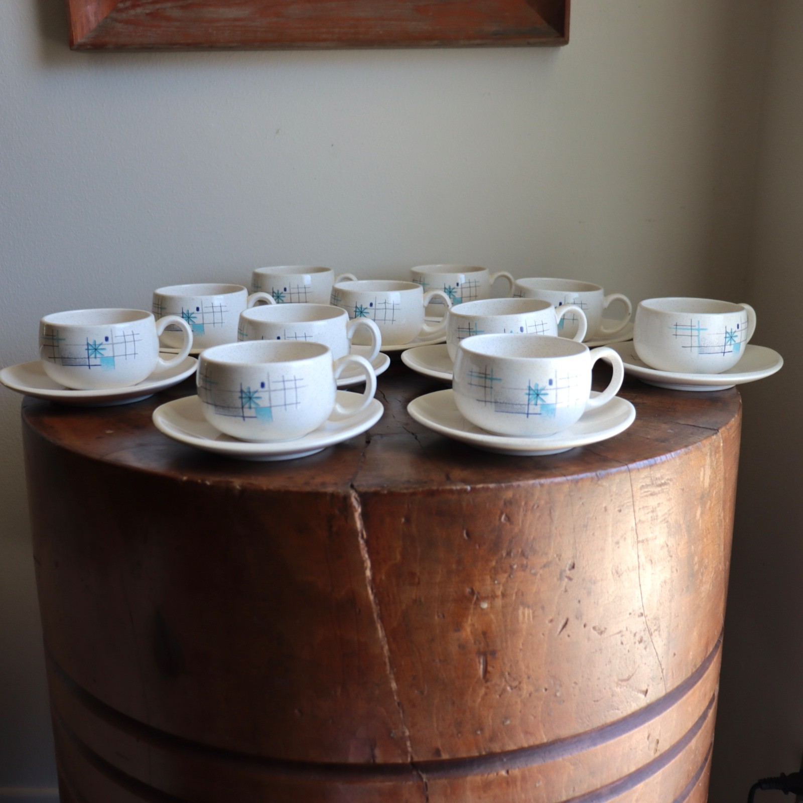Franciscan Oasis Cup & Saucer 11 Sets Mid-Century Atomic 1950s Coffee Teacup Vtg