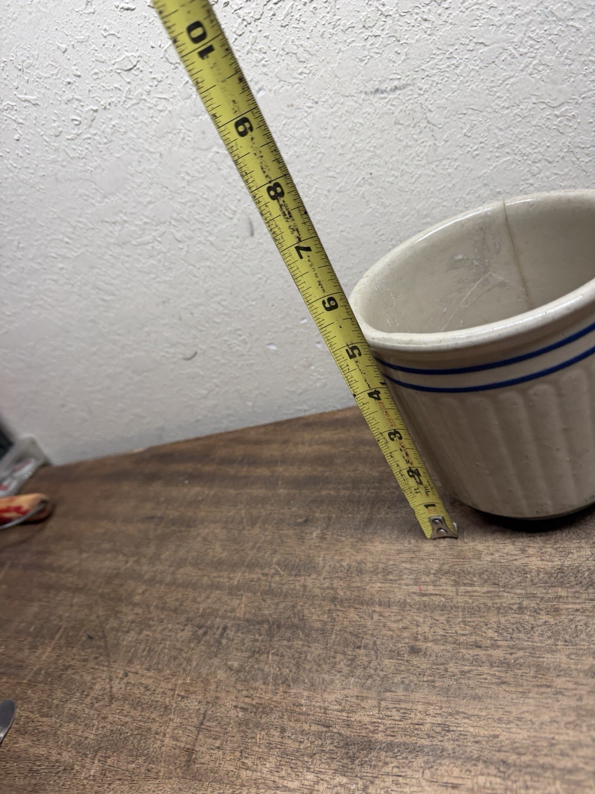 Vtg. Red Wing Pottery Beater Jar Bowl w/ Blue Stripes Ribbed 5 1/4” Tall~ Damage