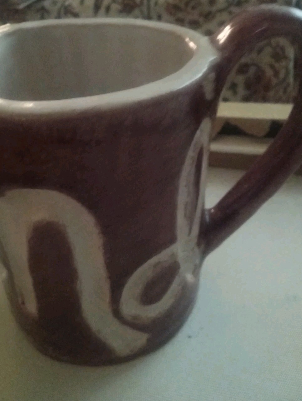 Folk Art Pottery Mug “CAFFIEND “Signed For The Serious Coffee Drinker