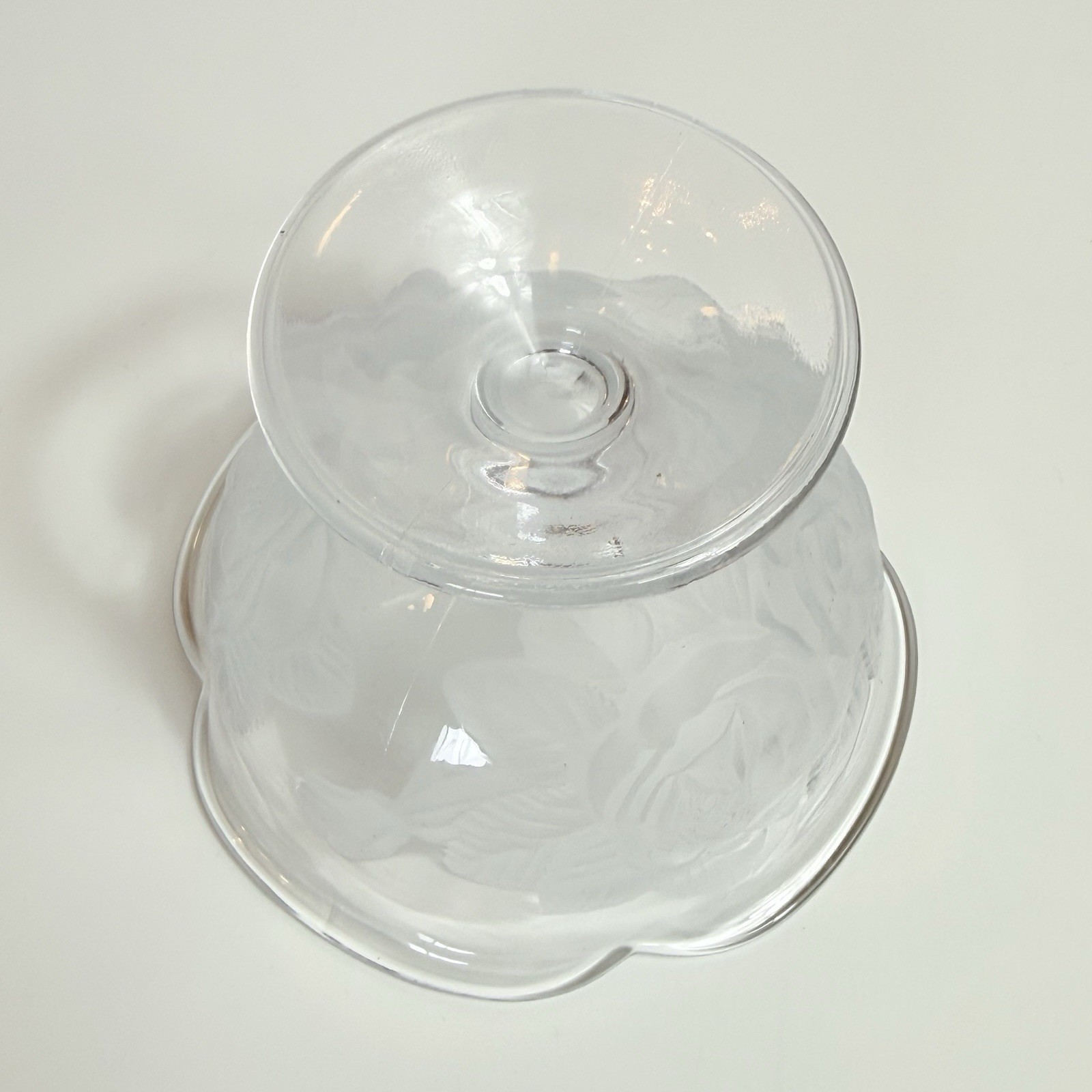 Vintage Clear Frosted Glass Rose Footed Pedestal Bowl Coquette Cottagecore