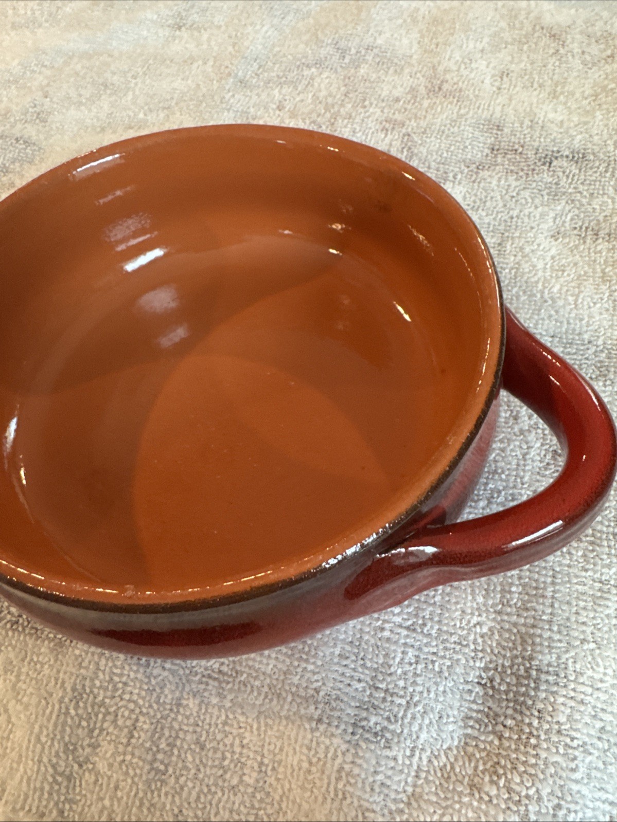 Small Red Orange Handled Soup Bowl Terracotta Made In Italy