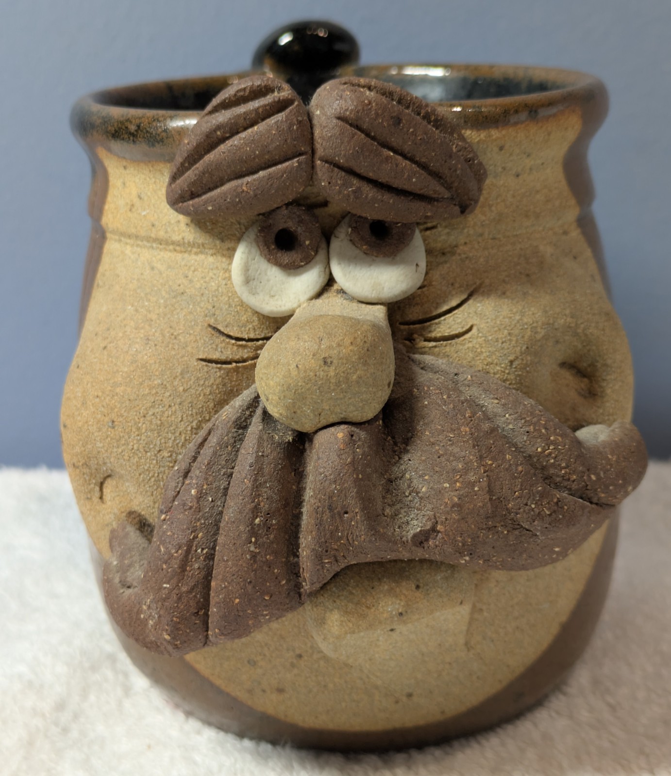 Vintage Funny Ugly Face Studio Art Pottery Mug Mustache USA Unmarked