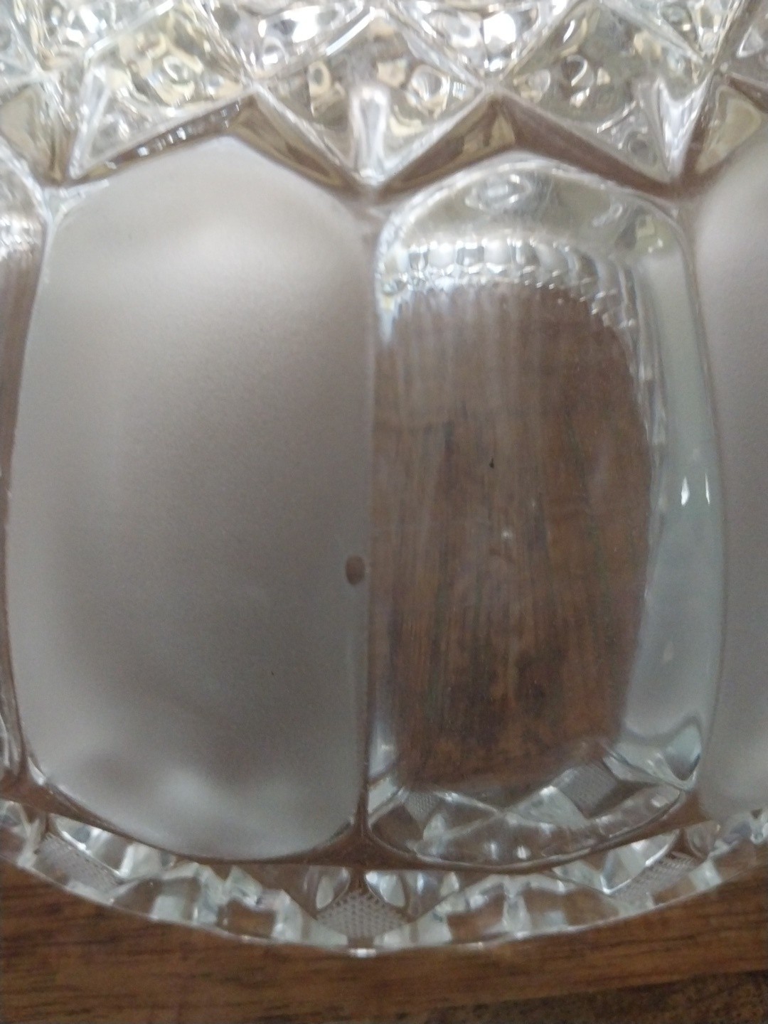 VTG Crystal Cut Bowl Frosted Side Panels Sawtooth Rim & Sunburst Bottom 9″x3.50″