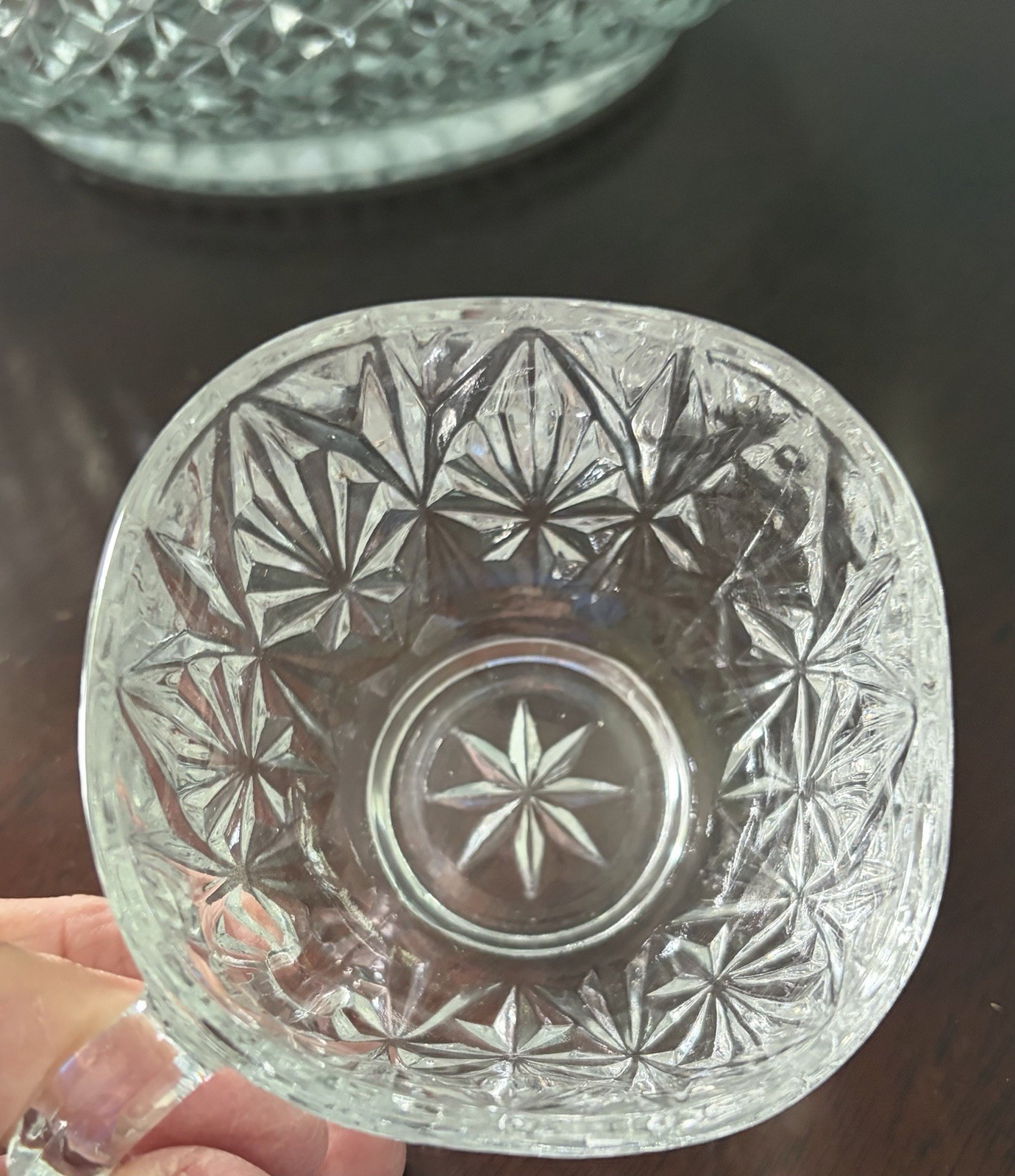Vintage LE Smith Glass Pineapple/Fan Cut Punch Bowl w/21 Cups Set