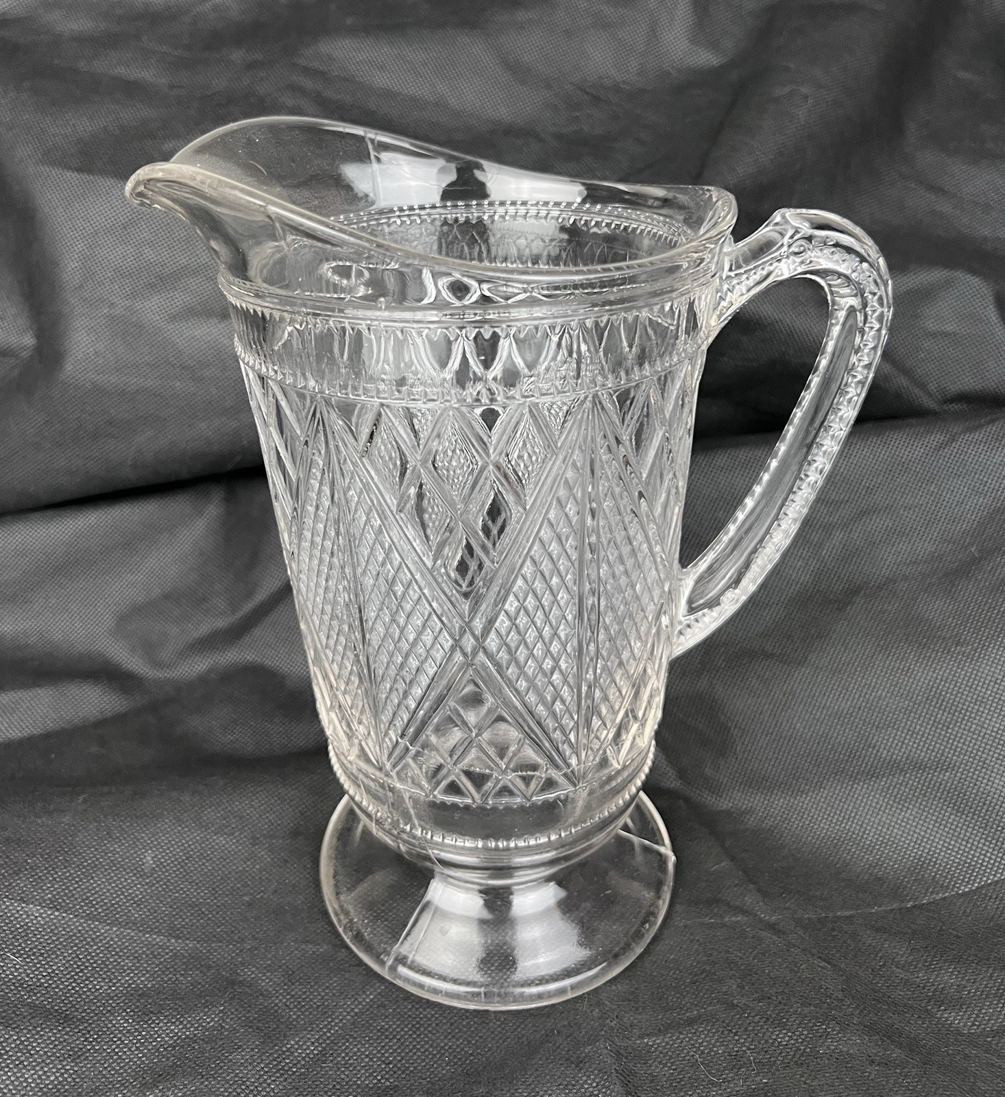 EAPG McKee and Bros National Glass Co No 900 Sunk Diamond Lattice Pitcher 8 5/8″
