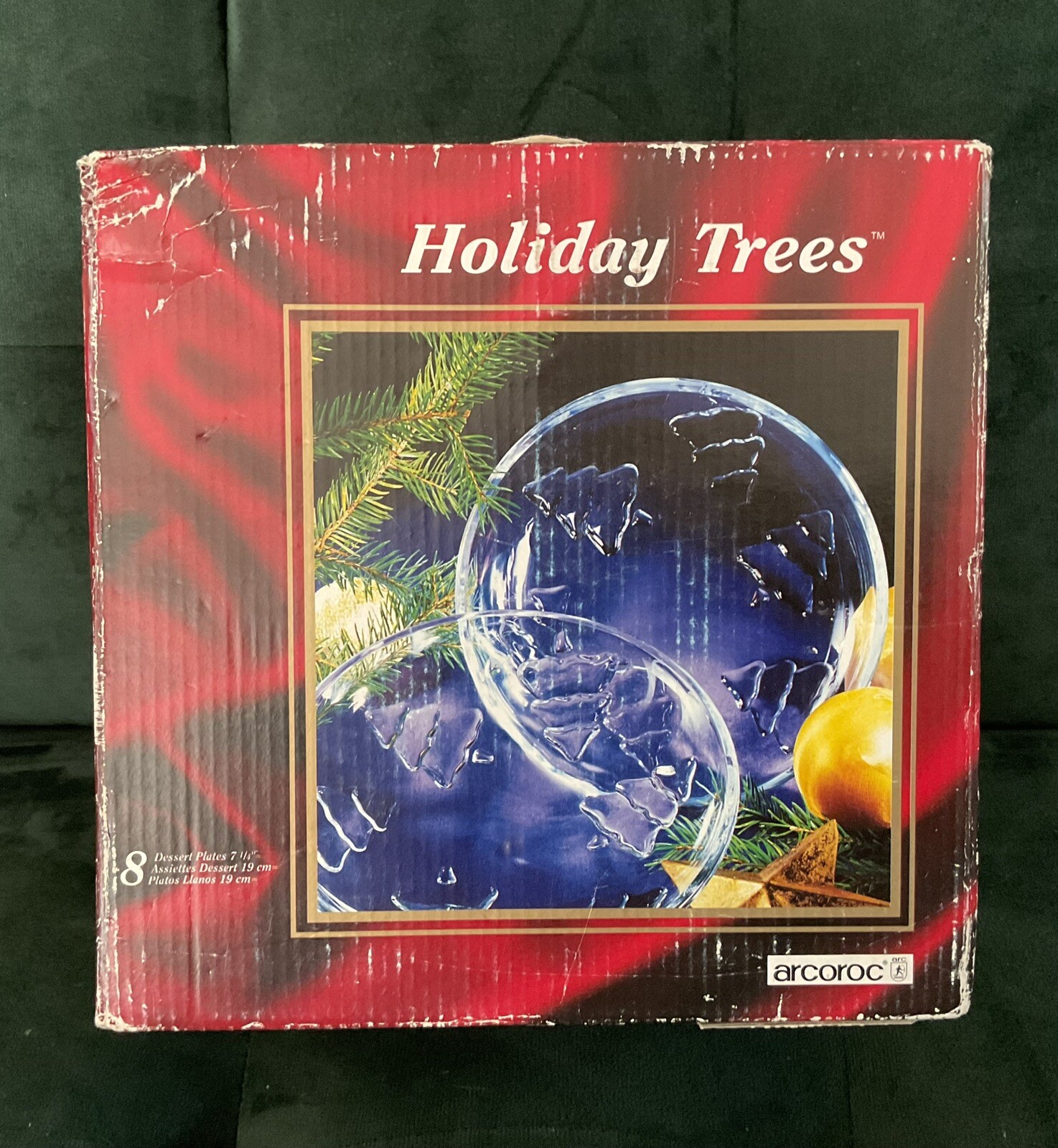 Arcoroc Glass Dessert Christmas Plates Holiday Trees 1 set of 8 in Original Box