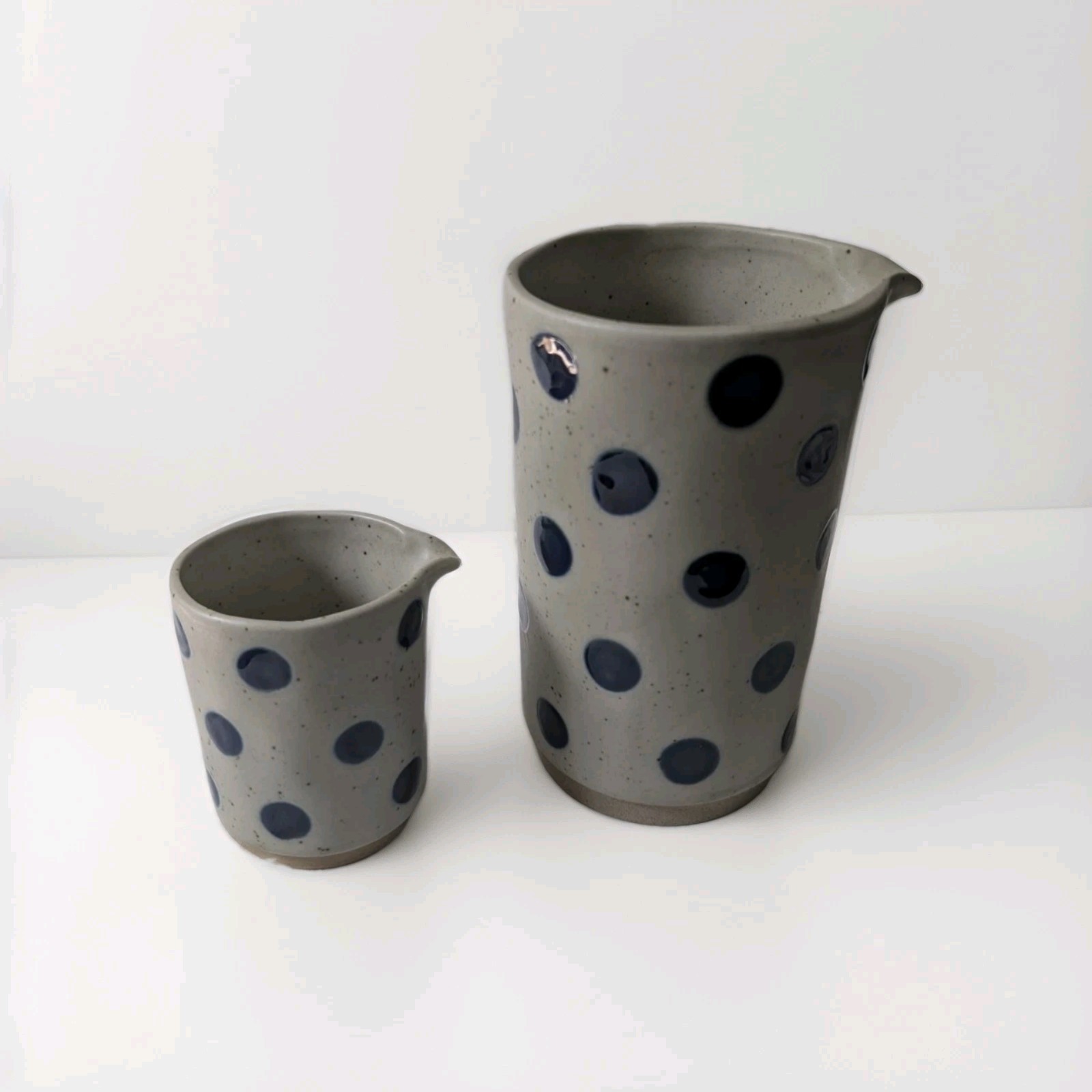 Polka Dot Ceramic Creamer Pitcher Set/2 Audrey Cottagecore Stonewear Gift NWT
