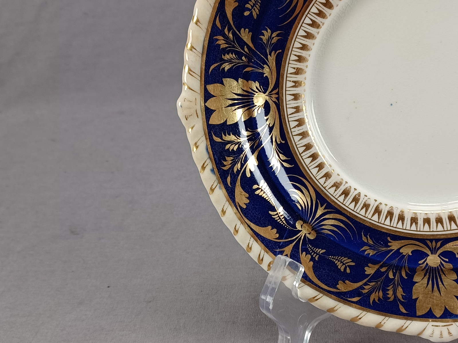 Antique Derby Gold Neoclassical Acanthus Leaf Scrollwork & Cobalt Under Plate