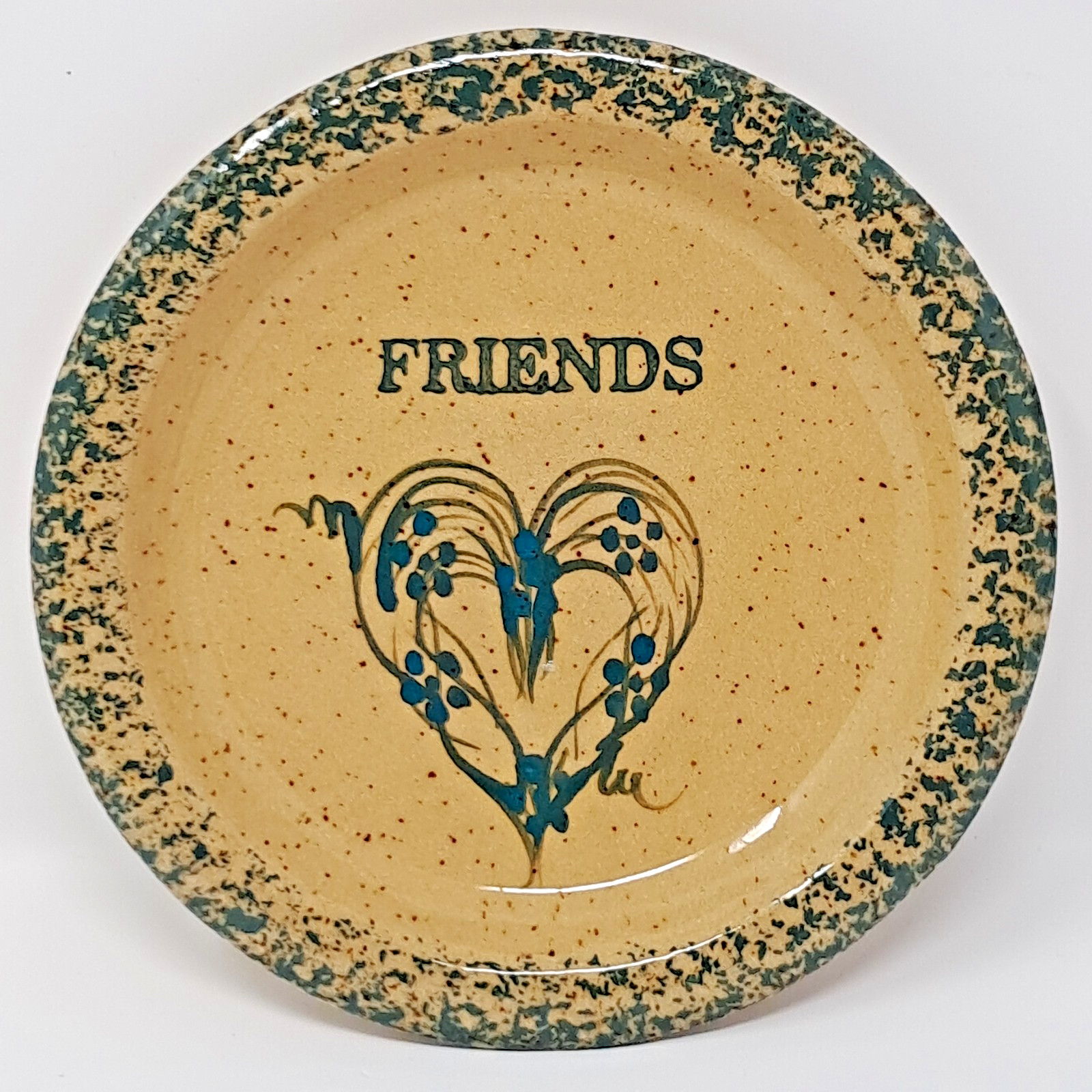 Three Rivers Pottery 1994 Friends w/ Heart Dish spongewear Becky Lowe Ohio USA
