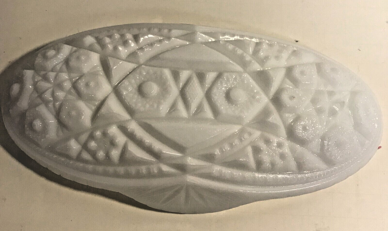 Vintage Milk Glass Sawtooth Edge Relish Tray stamp in middle is pres. cut.