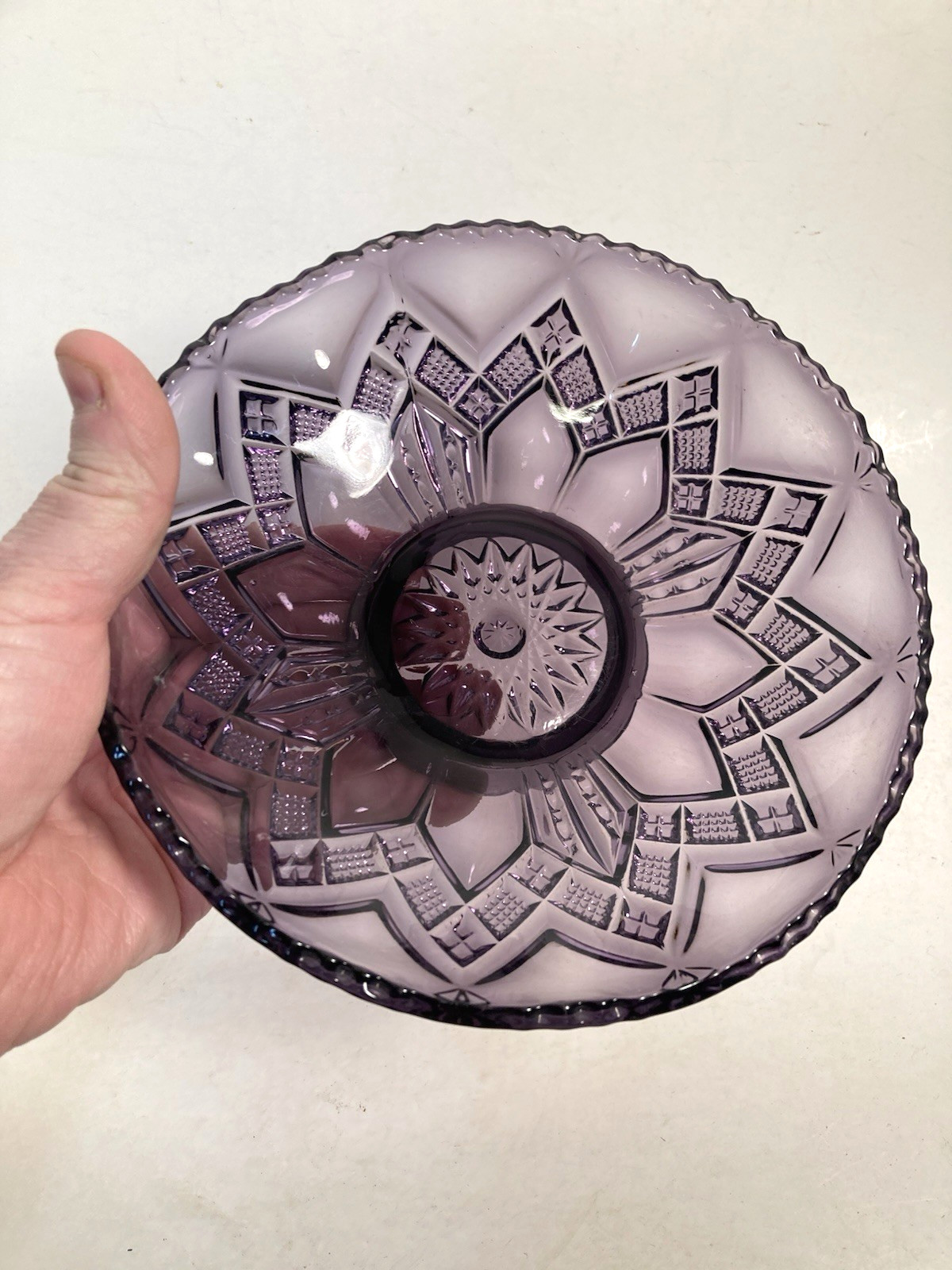 Vintage irradiated Purple Glass candy Dish, Server, bowl, debossed