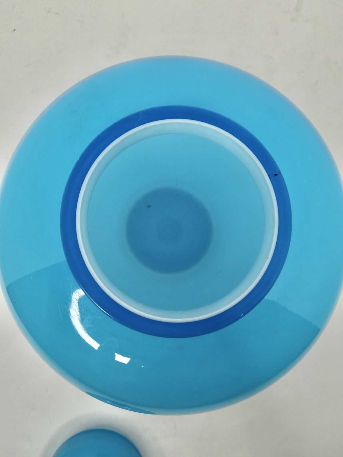 Vintage MCM Scandinavian Blue Cased Glass Ginger Jar 9.5” W/lid Pop Art
