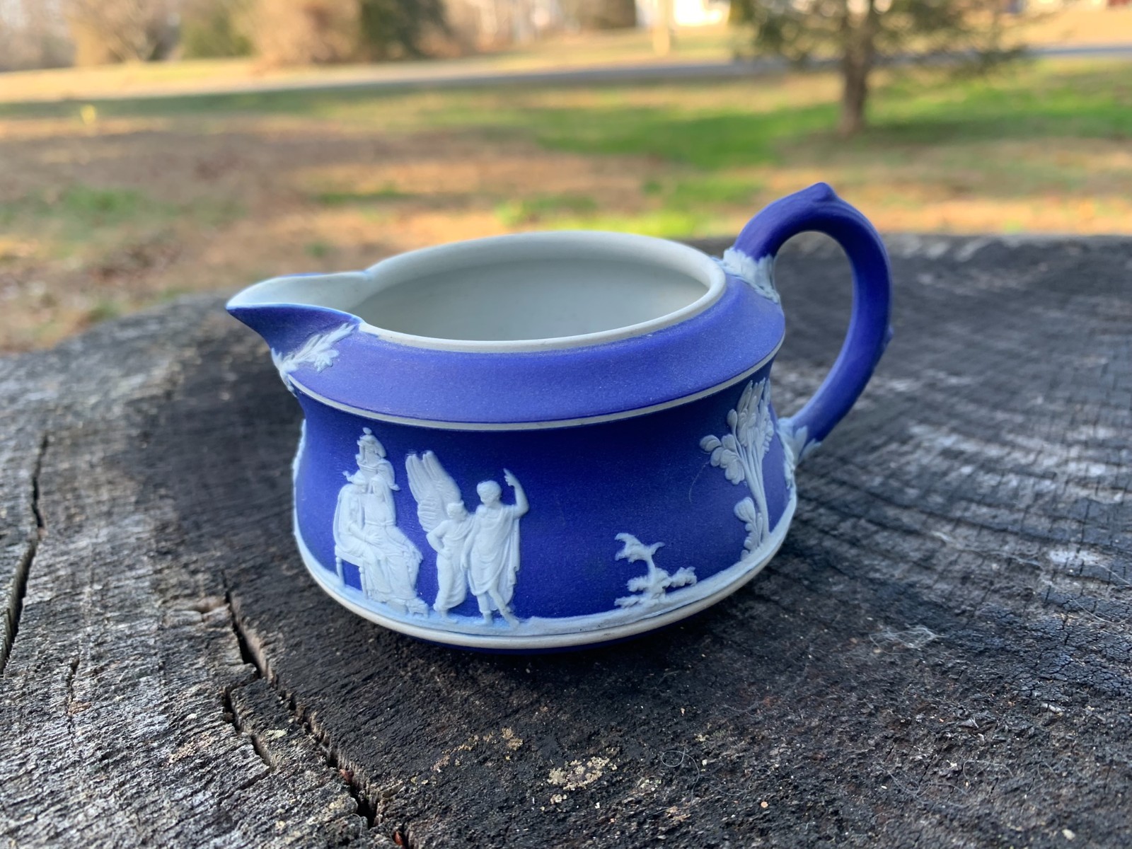 Wedgwood Jasperware Cobalt Blue Creamer 2 1/8″ Tall Made in England Circa 1900