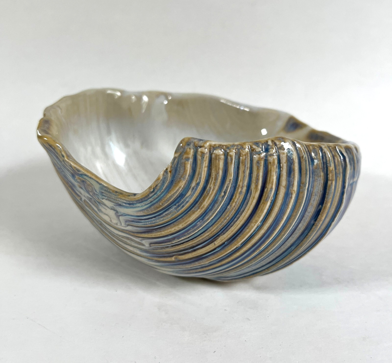 Vintage 2008 Studio Art Pottery Shell Bowl Multicolor