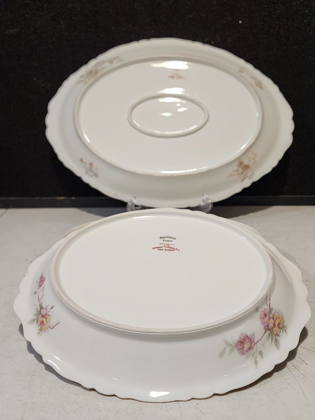 LOT OF 4- Haviland Limoges Baltimore Rose Schleiger SERVING PLATTERS 11″ – 16.5″
