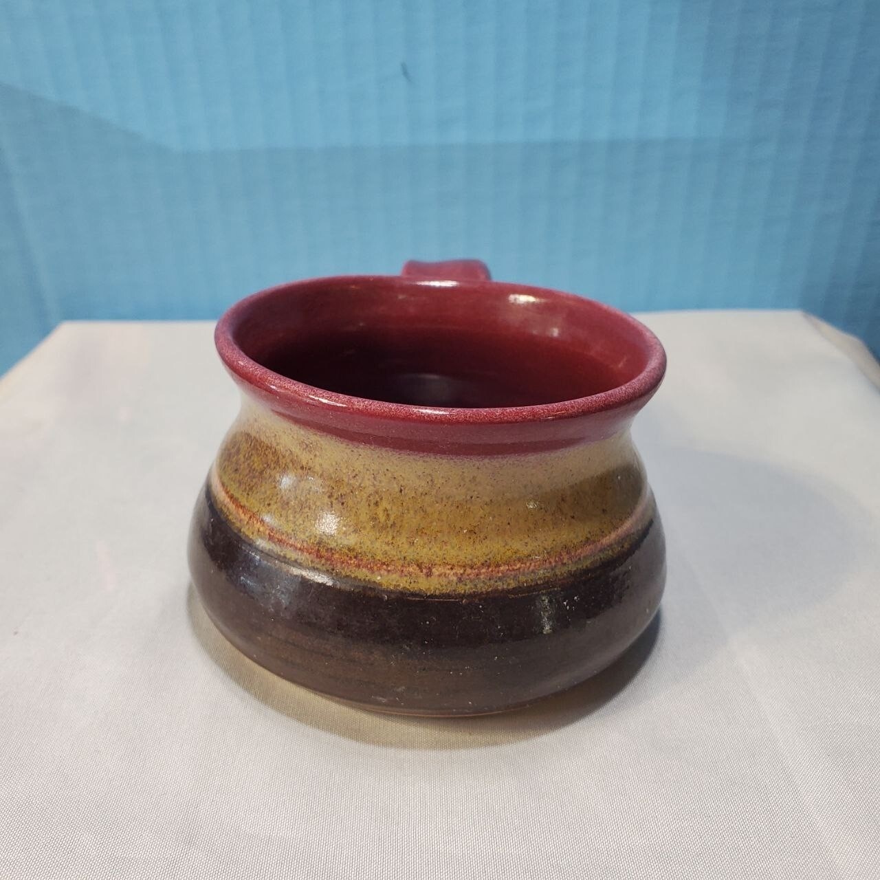 Art Pottery Small Cup Brown Burgundy Glaze Signed Stoneware Charlie Imbaden
