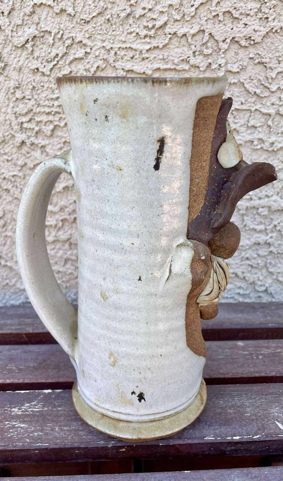 Stoneware Figural Face “GROG” Hat Mug Stein, Signed, Decorated Handle signed