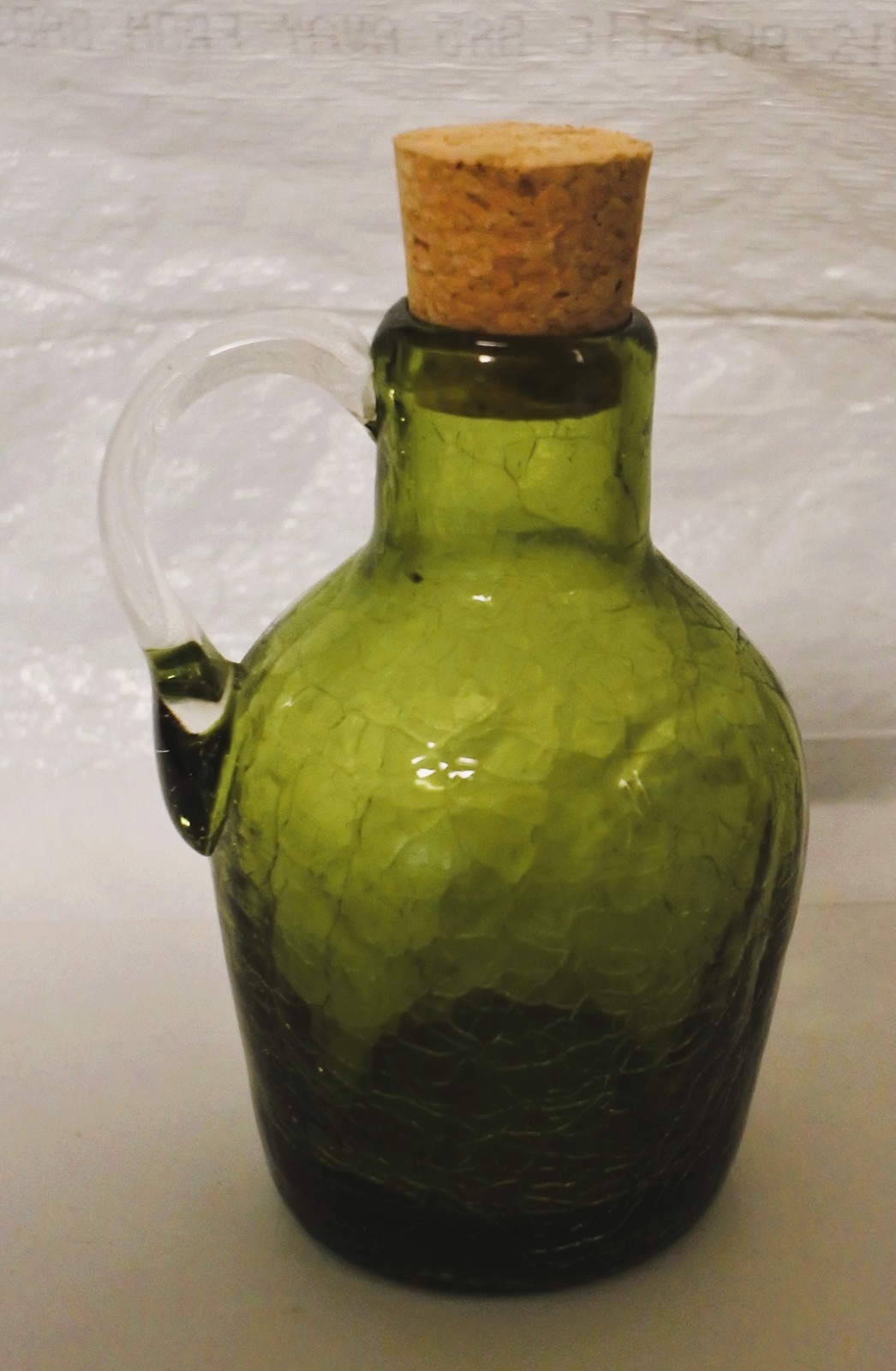 Olive Green Crackle Art Glass Jug Pitcher Hand Blown by Pilgrim Lot of 2