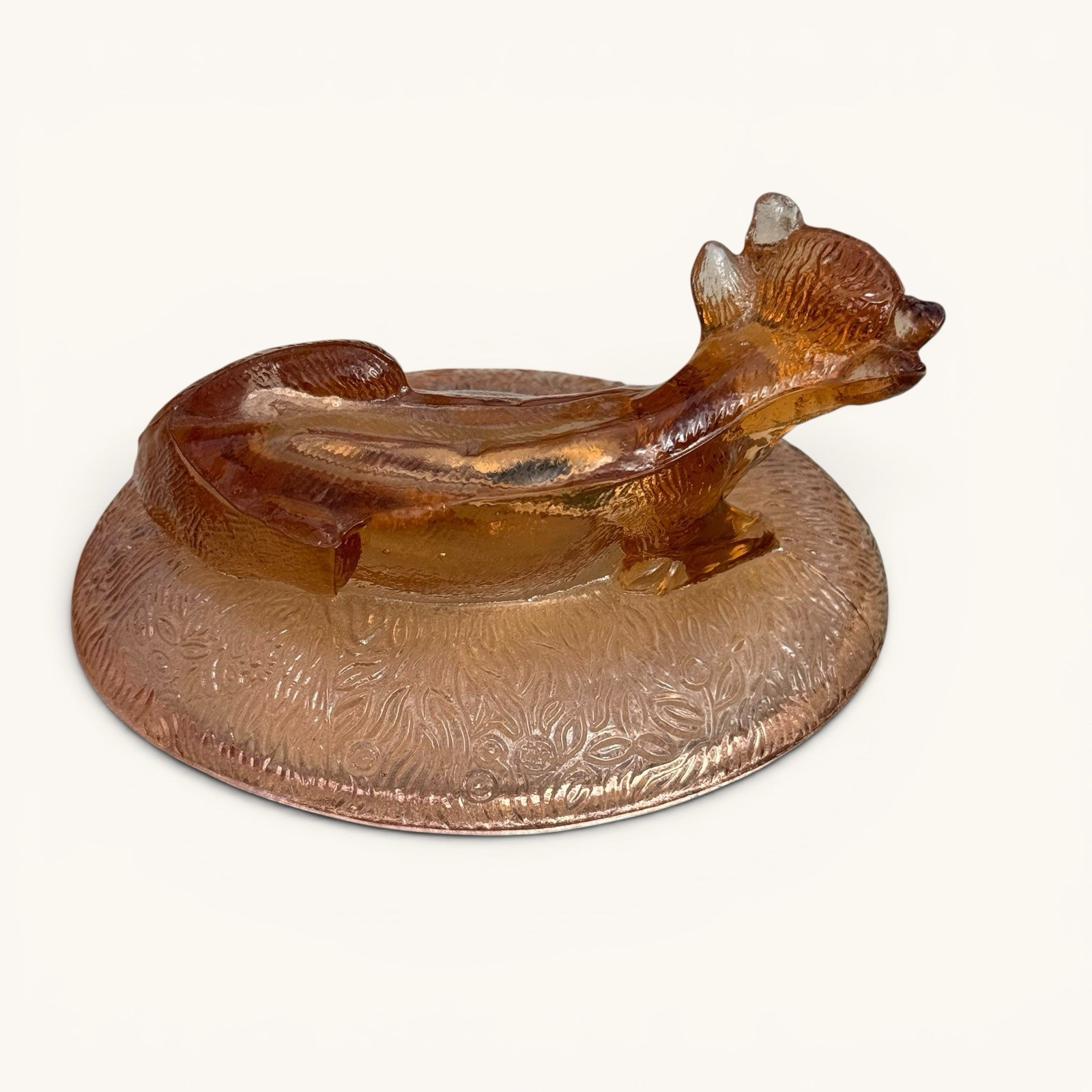 Vintage Cow on Hay Nest Barrel Pink Glass Candy Trinket Dish 5” in Length