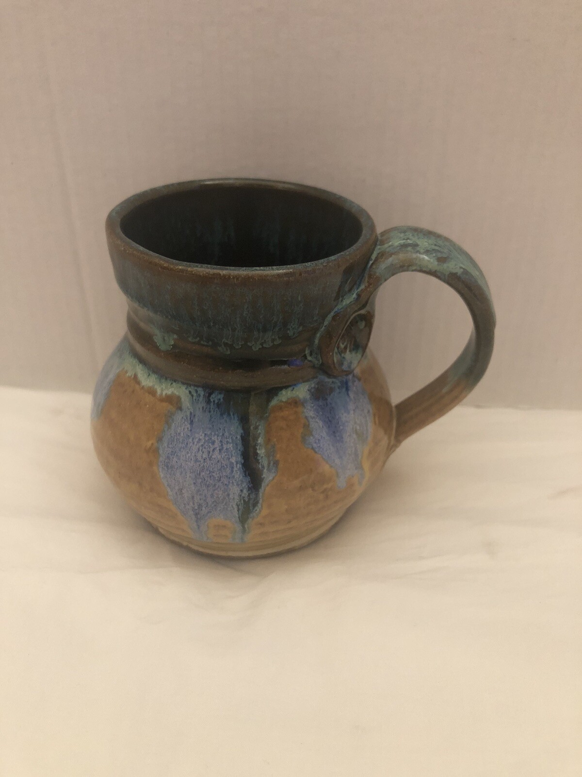 Pottery Happy Face Mug Signed Pretty Hand Made Look At Picture Enlarged To See