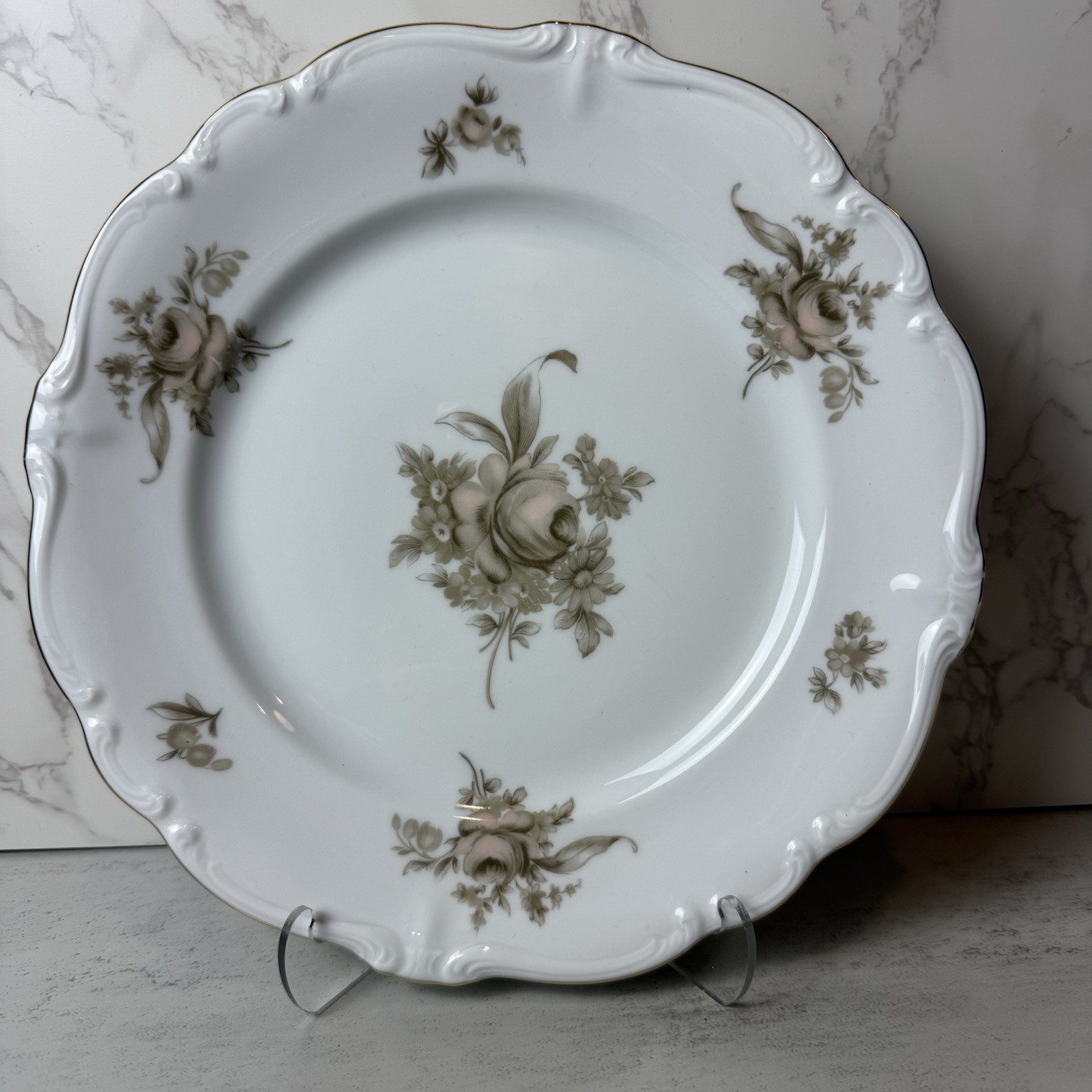 Johann Haviland Bavaria Sepia Rose – 10.5” Dinner Plate – Fine China Germany