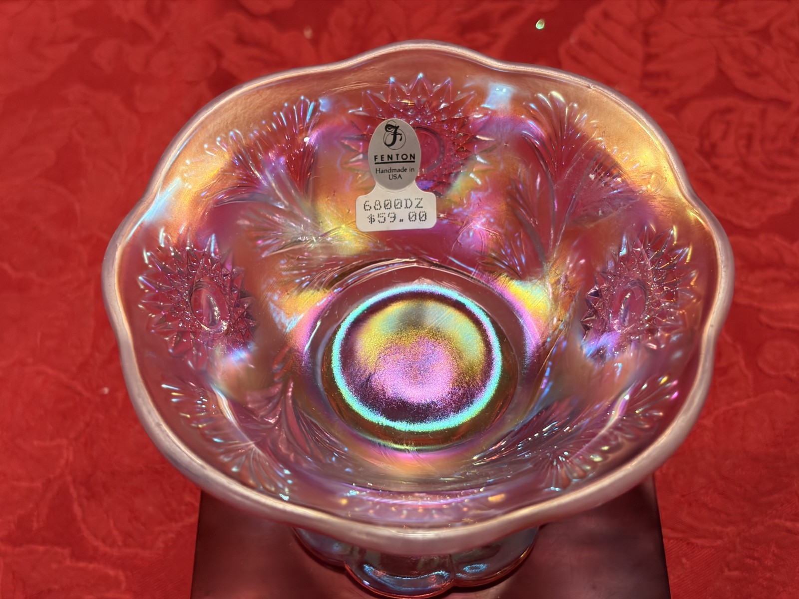 RARE Vtg Fenton Dusty Rose Pink Carnival Glass Miniature Punch Bowl Set/4 Cups
