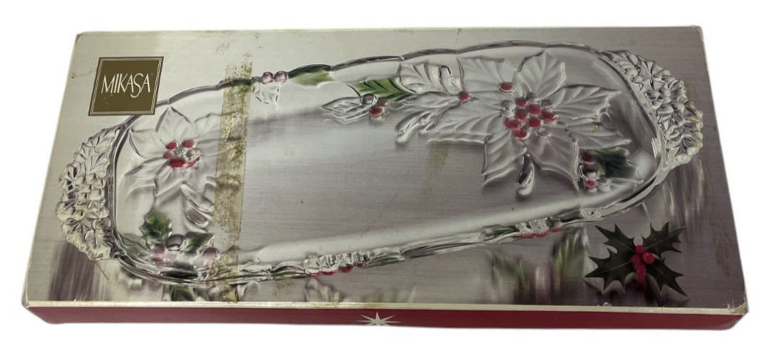 Milkasa Holiday Bloom Canape Clear Glass Serving Tray 15.5 Inches