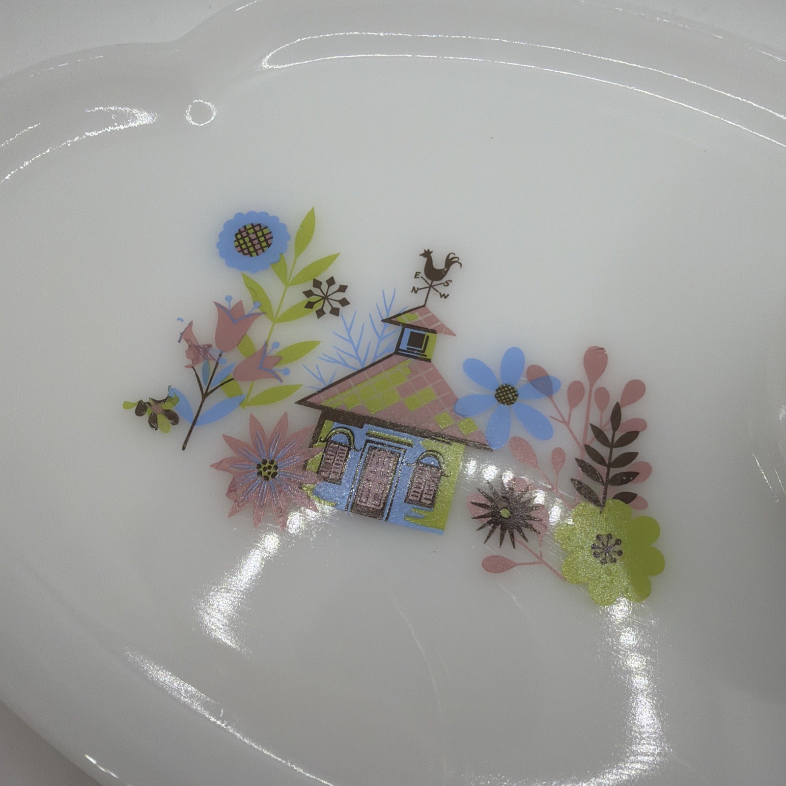 1950’s Federal Glass Company Milk Glass Chalet Snack Set Plate & Cup Vintage