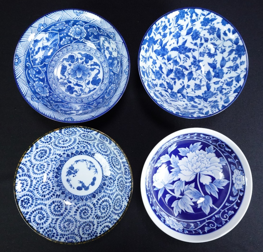 Mixed Lot 4 Blue Floral Yokohama Studio Japanese Rice Ramen Serving Bowls