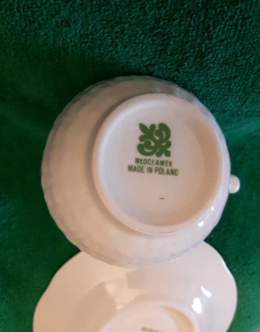 WTOCTAWEK CHINA Made In POLAND FLORAL ROSE 3½” Tall CREAMER AND SAUCER Vintage
