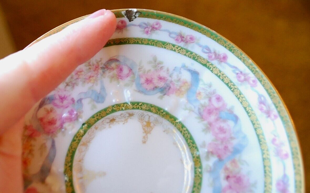 HAVILAND LIMOGES Antique Set CHARLES FIELD Chocolate Pot/ 2 Cups 1 Saucer FRANCE
