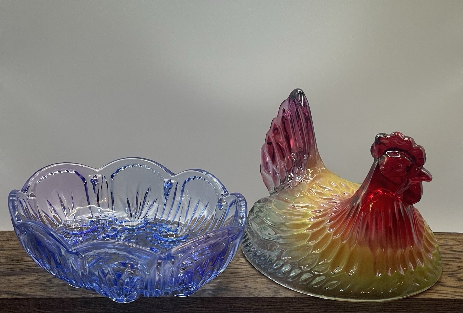 Rainbow Glass Hen On Nest Covered Candy Dish 7” Decorative Import