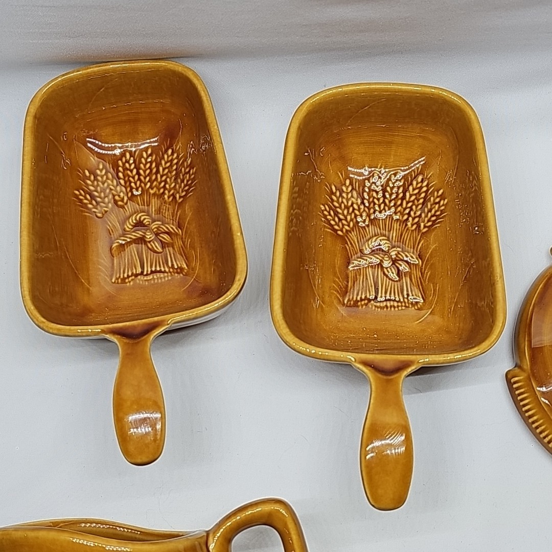 Franciscan BROWN WHEAT PATTERN Creamer and Sugar w/Lid & 2 Scoops CALIFORNIA