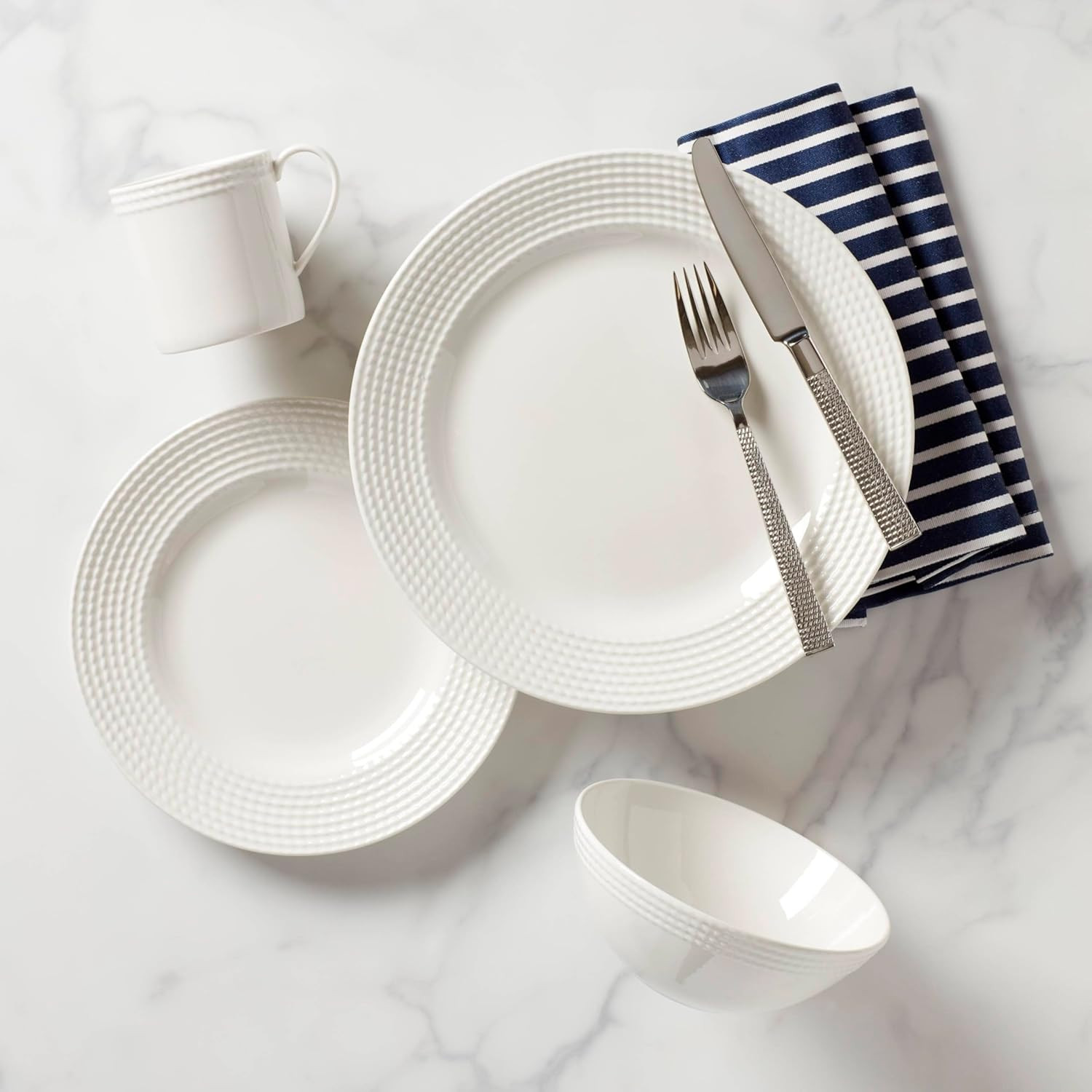 Wickford White 4-Piece Place Setting – Elegant Dining Essentials, 5.4 LB