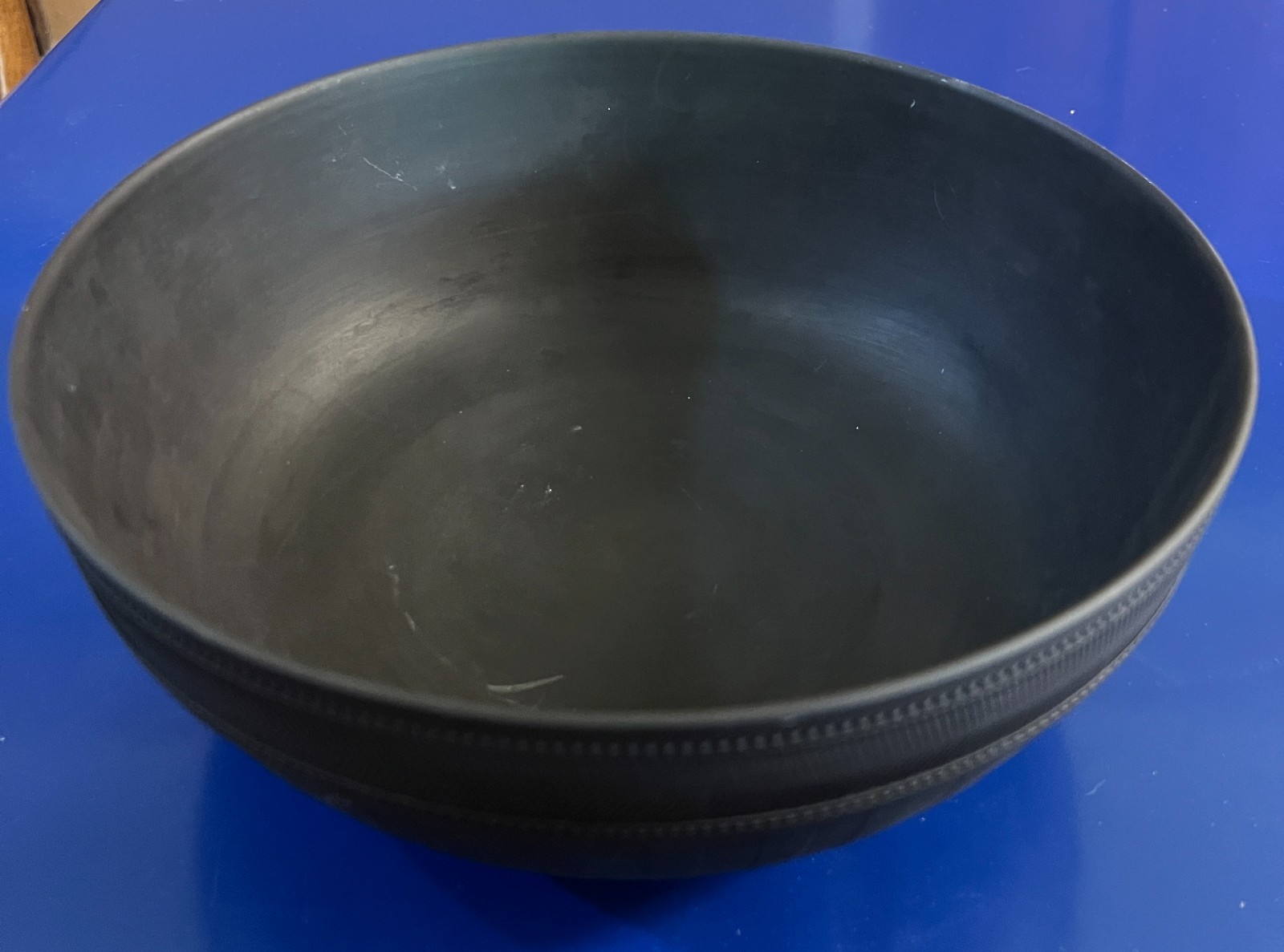 Large 10″ 19th C. Wedgwood Engine Turned Black Basalt Bowl Compare to $400…..