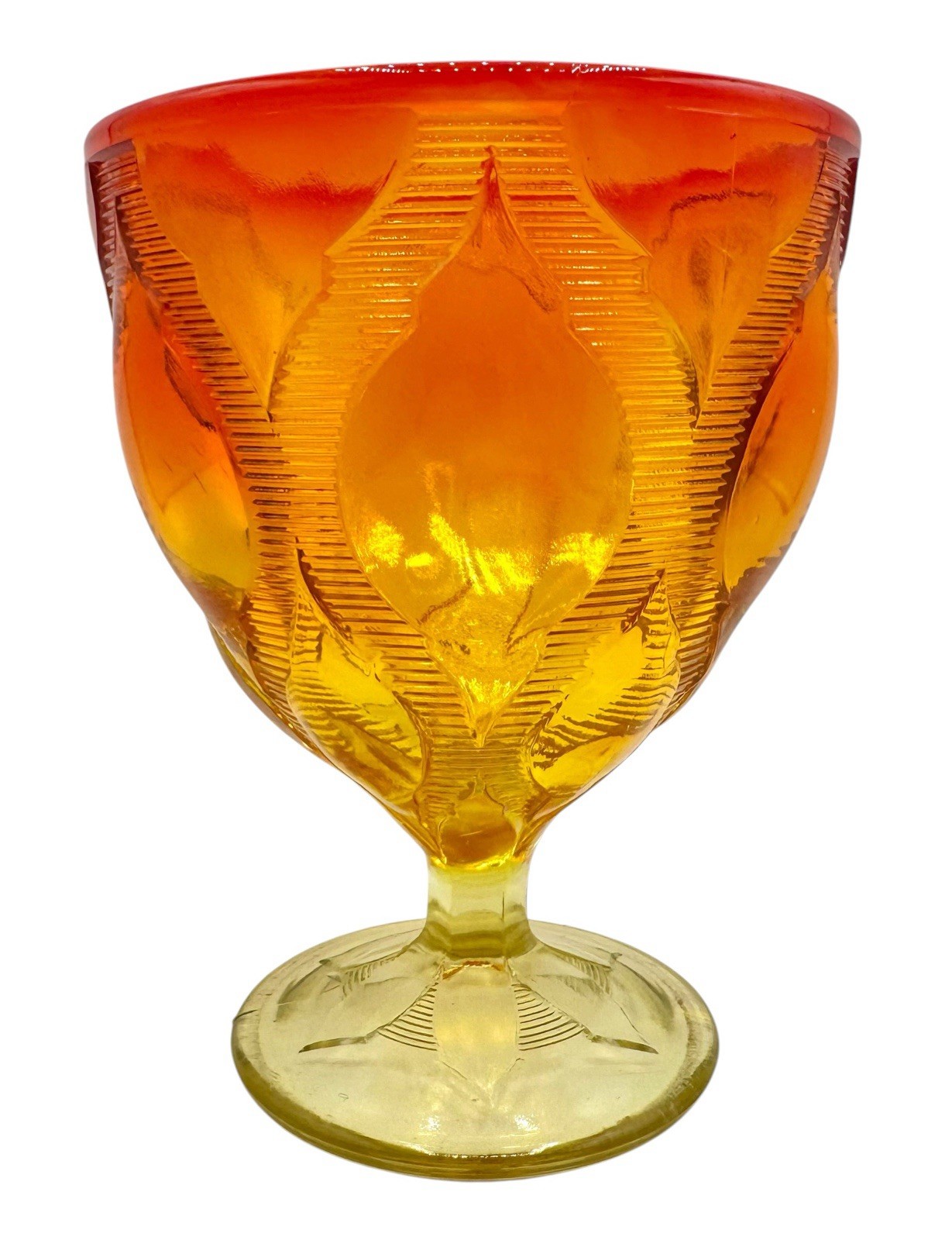 Vintage Mid Century Art Glass Amberina Pedestal Compote Candy Dish Orange 6.25”