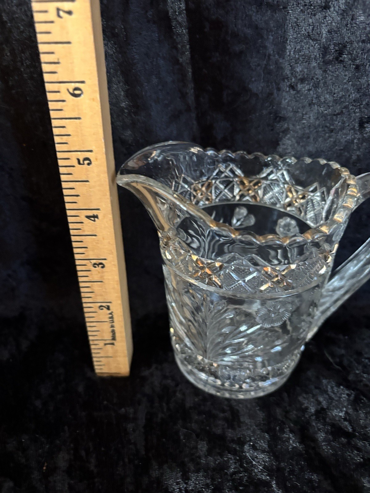EAPG Indiana Glass Co No. 156; Horsemint Pitcher Gold Trim 8.25″ 1915