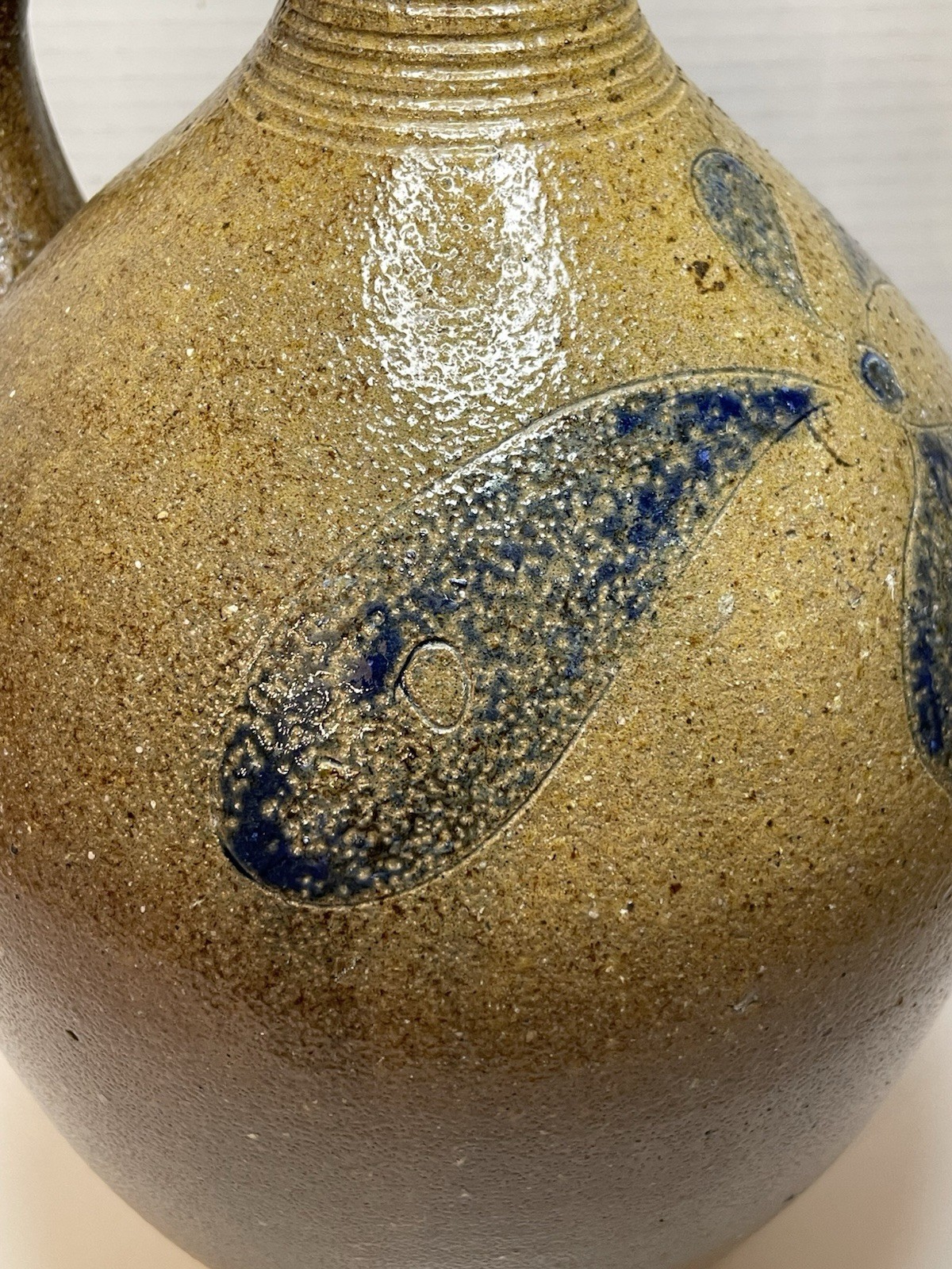 Vintage Large 12.5” Mark Hewitt North Carolina Pottery Jug Incised Cobalt Flower