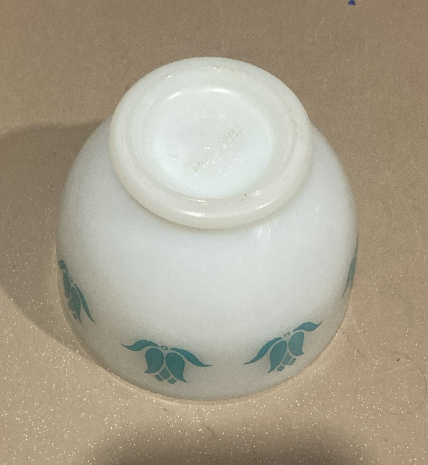 Vintage Anchor Hocking Fire King Ftd Cottage Cheese Bowl Aqua Blue TULIPS 3″ T