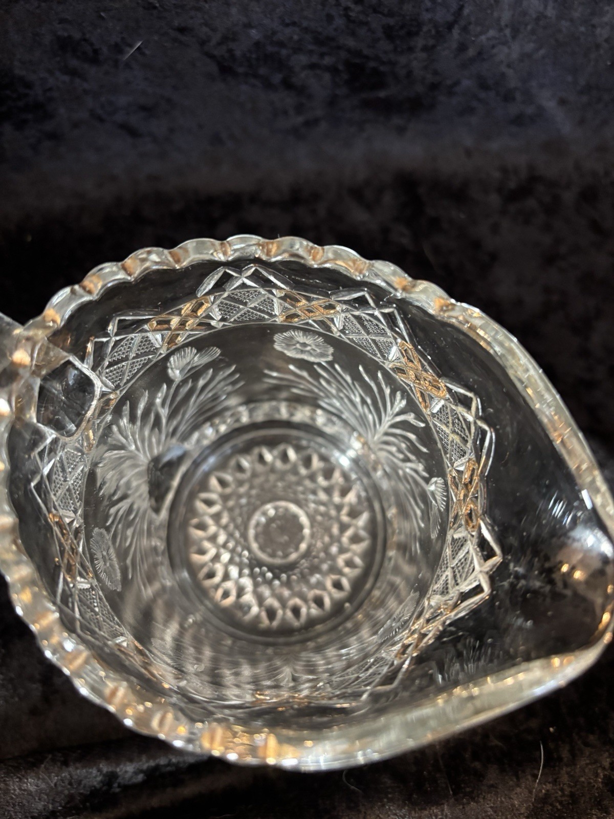 EAPG Indiana Glass Co No. 156; Horsemint Pitcher Gold Trim 8.25″ 1915