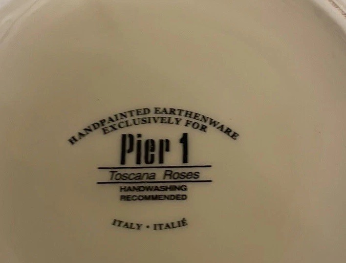 PIER 1 Ceramic Earthenware Large Serving Bowl Toscana Roses Italian 13.5 inches