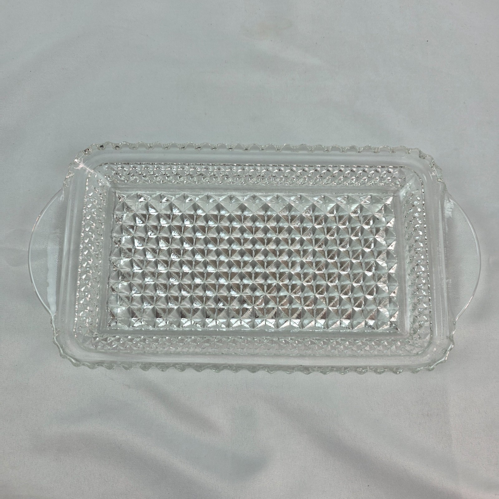 Vintage Anchor Hocking Wexford Rectangle Cranberry Tray Diamond Cut Glass Design